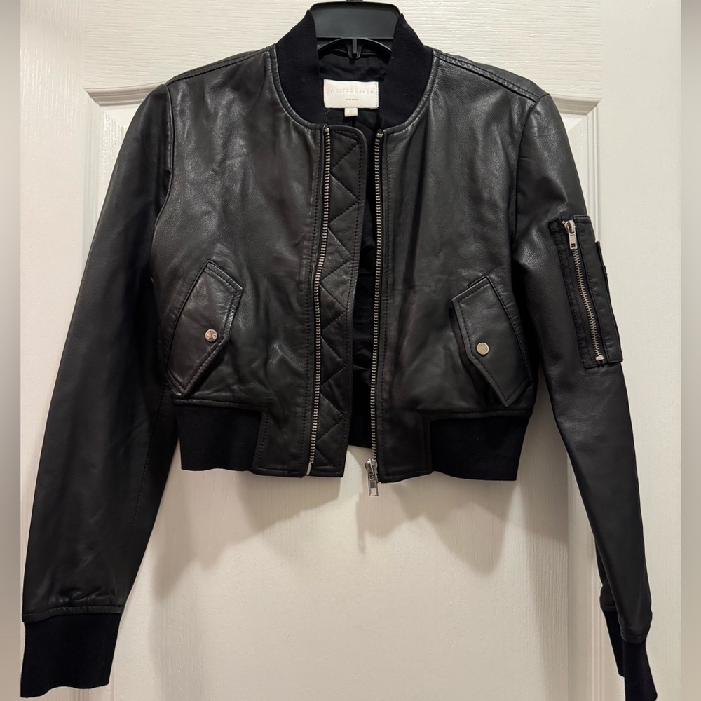 Walter Baker cropped leather bomber jacket